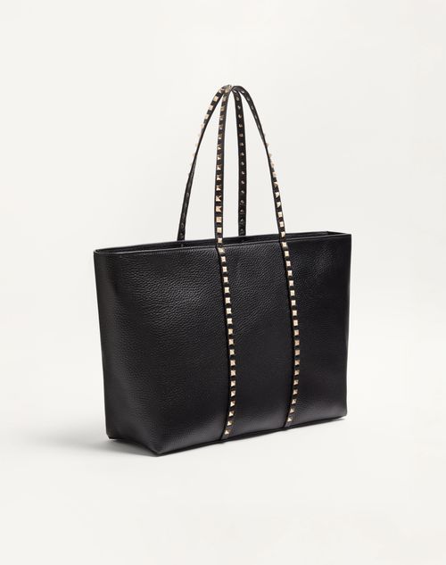 Valentino Garavani - Valentino Garavani Rockstud Shopping Bag In Grainy Calfskin - Black - Woman - Totes